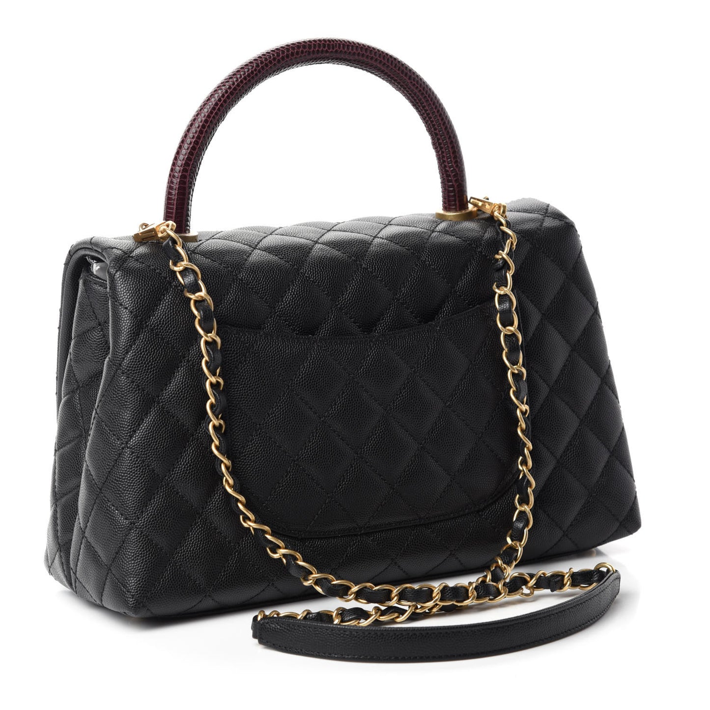 Caviar Lizard Quilted Small Coco Handle Flap Black