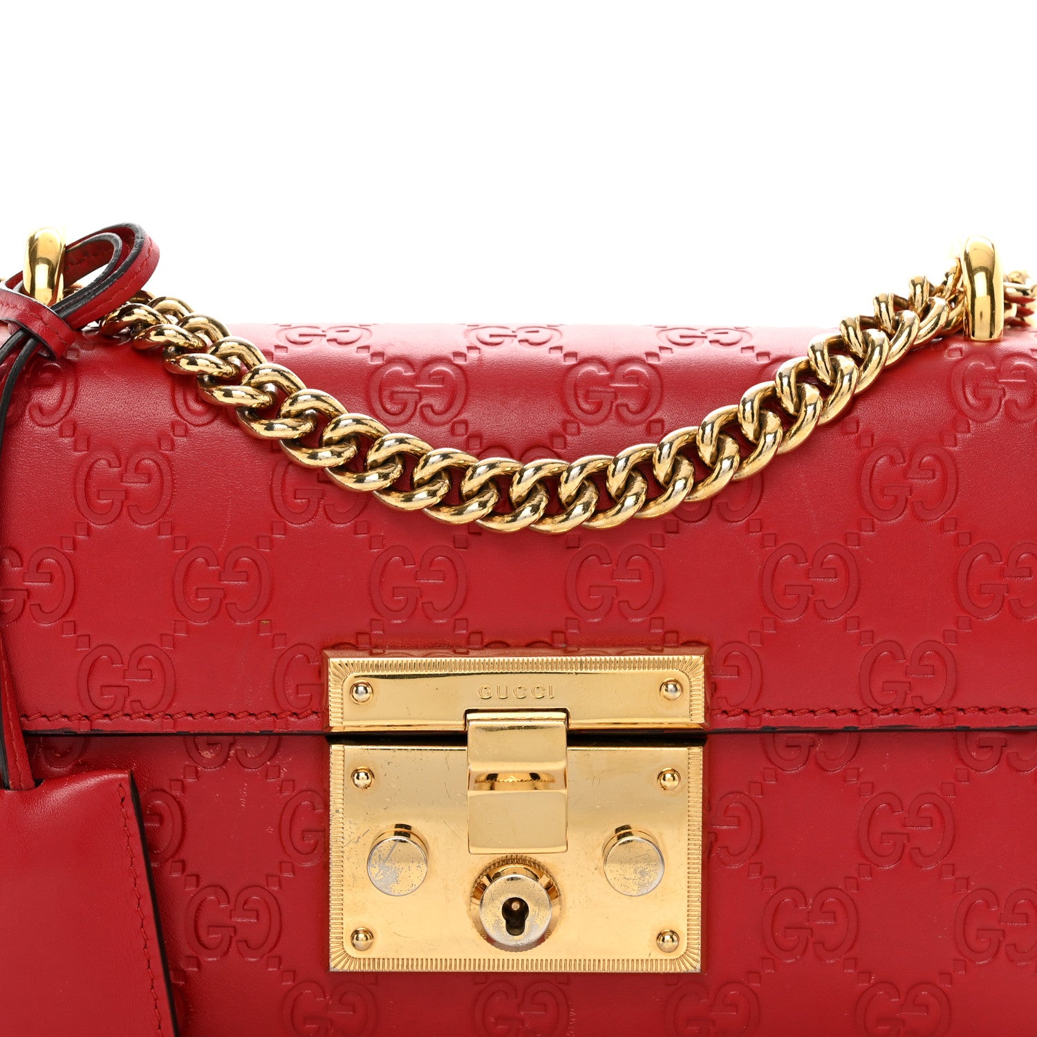 Gucci Guccissima Small Padlock Shoulder Bag Hibiscus Red 5 of 13