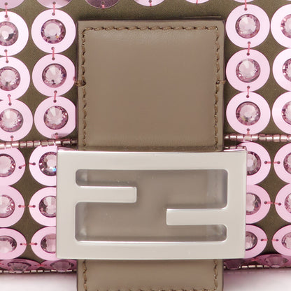Fendi Ricamo Sequin Paillettes Strass Vitello Grace Baguette Rosa Tartufo 9 of 11