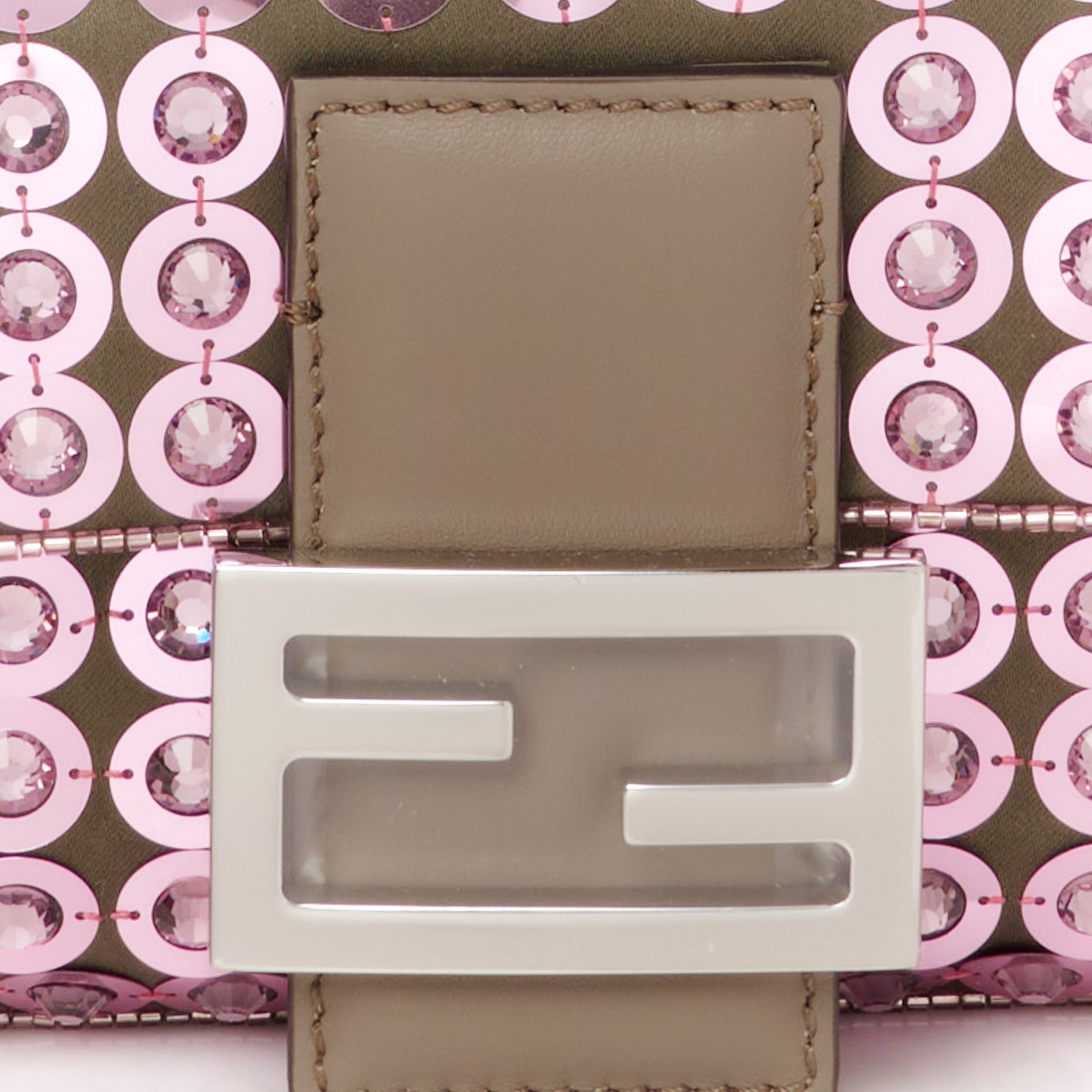 Fendi Ricamo Sequin Paillettes Strass Vitello Grace Baguette Rosa Tartufo 9 of 11