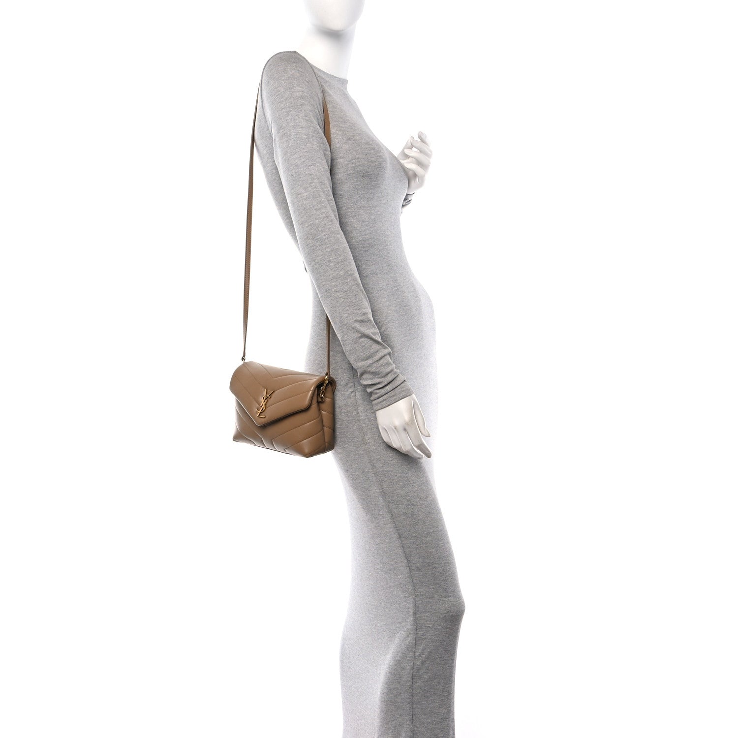 Saint Laurent Calfskin Y Quilted Monogram Toy Loulou Crossbody Bag Natural Tan 2 of 11