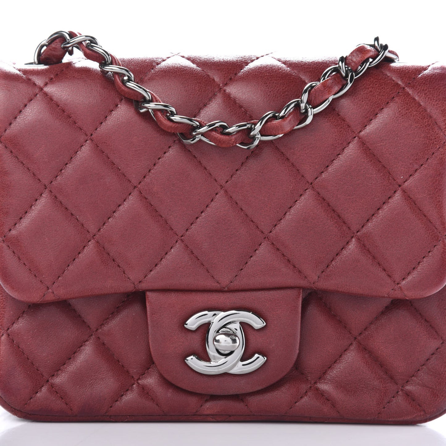 Lambskin Quilted Mini Square Flap Burgundy