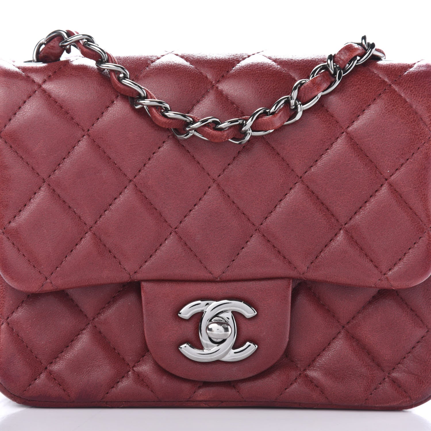 Chanel Lambskin Quilted Mini Square Flap Burgundy 13 of 13