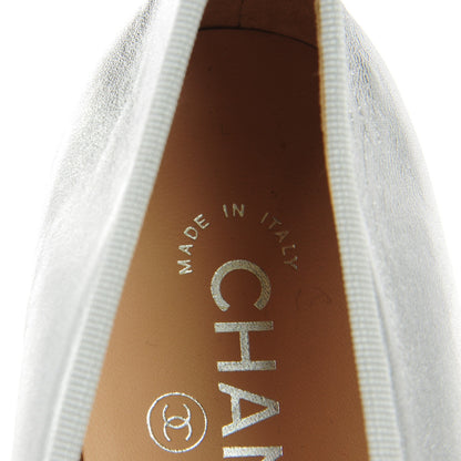 Chanel Metallic Lambskin Cap Toe CC Ballerina Flats 39 Silver 8 of 8