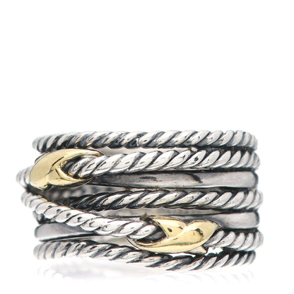 David Yurman Sterling Silver 18K Yellow Gold Double X Crossover Ring 51 5.75 1 of 4