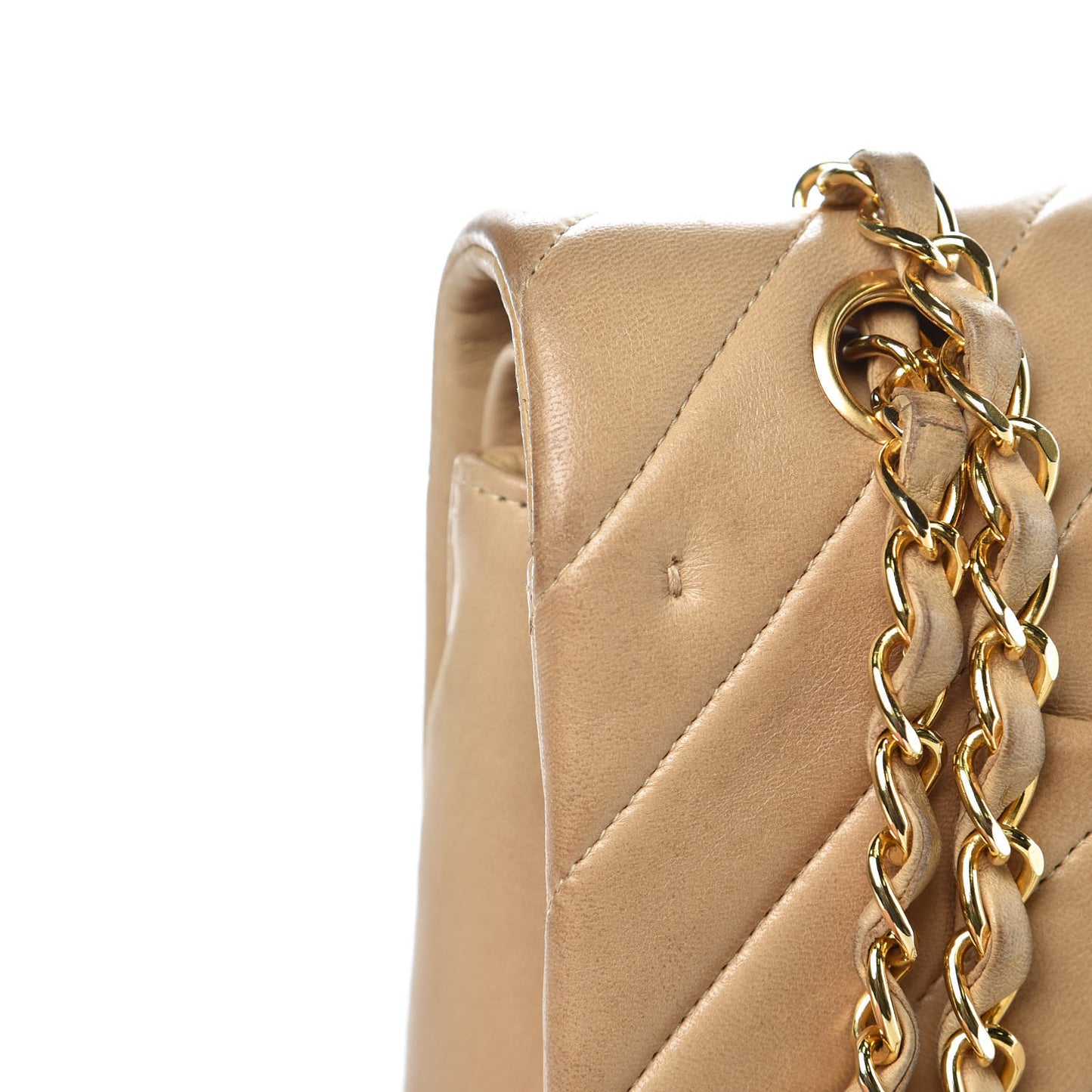 Lambskin Chevron Quilted Medium Double Flap Beige