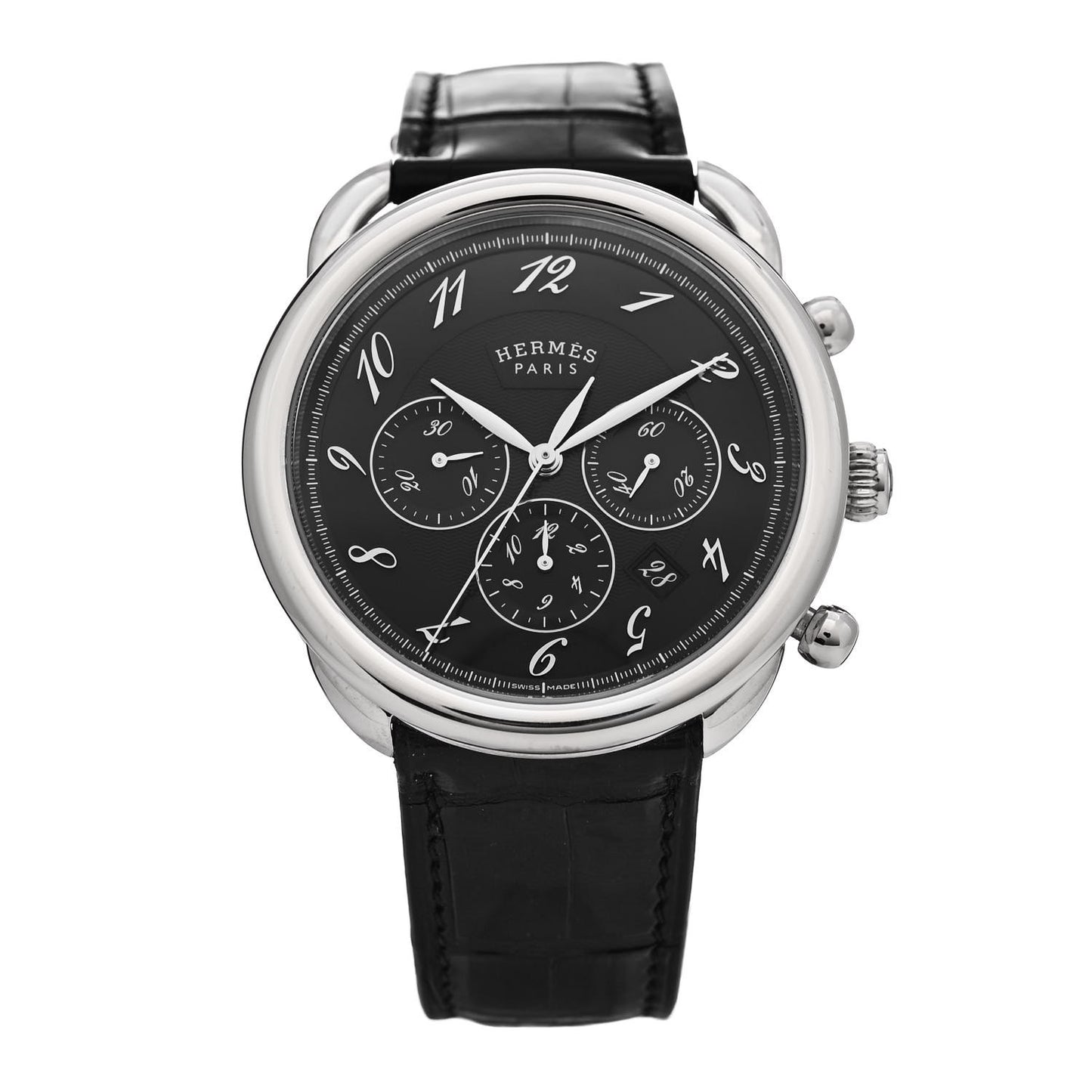 Stainless Steel Alligator 43mm Arceau Chronograph Automatic Watch Noir