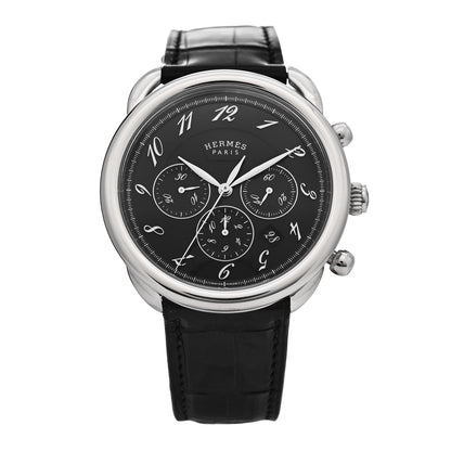 Hermes Stainless Steel Alligator 43mm Arceau Chronograph Automatic Watch Noir 1 of 5