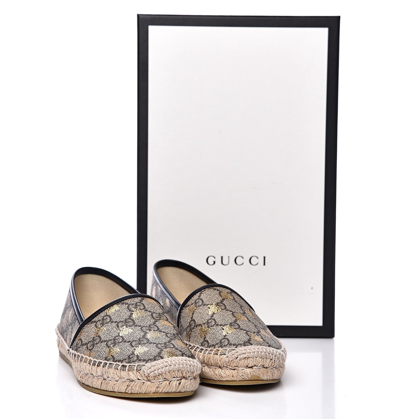 GG Supreme Monogram Bees Espadrille Flats 35.5 Beige Ebony Oro Black