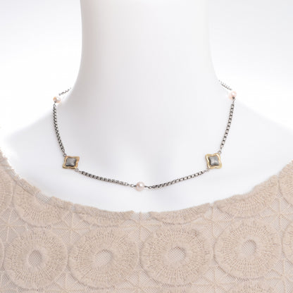 David Yurman Pearl Sterling Silver and 18k Gold Quatrefoil Necklace 2 of 5