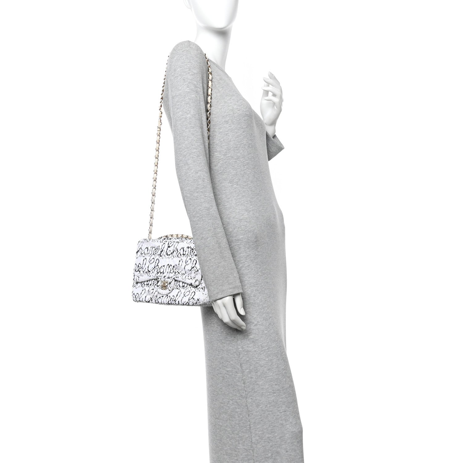 Chanel Sequin Logo Medium Flap White Black 2 of 10
