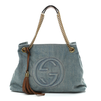 Gucci Denim Medium Soho Chain Shoulder Bag Blue 1 of 10
