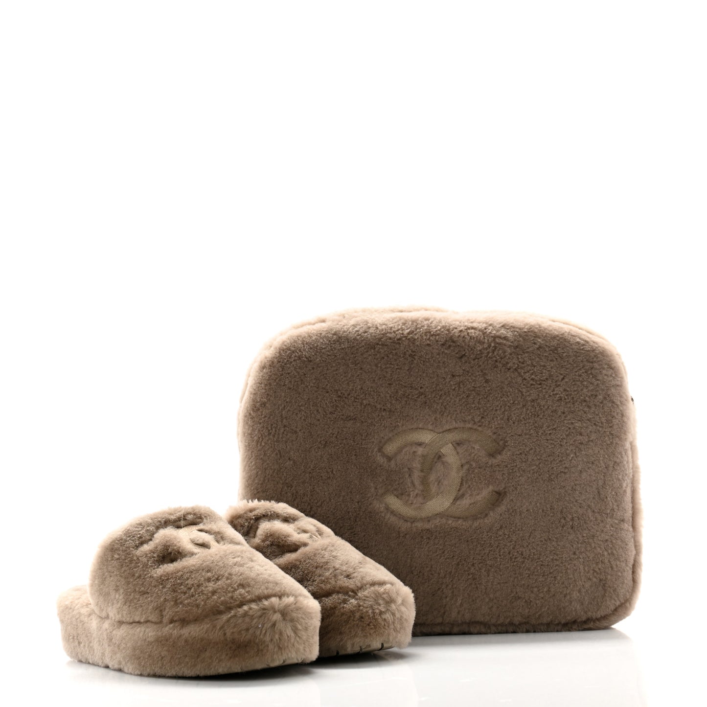 Shearling Lambskin CC Flat Mules 36 Beige