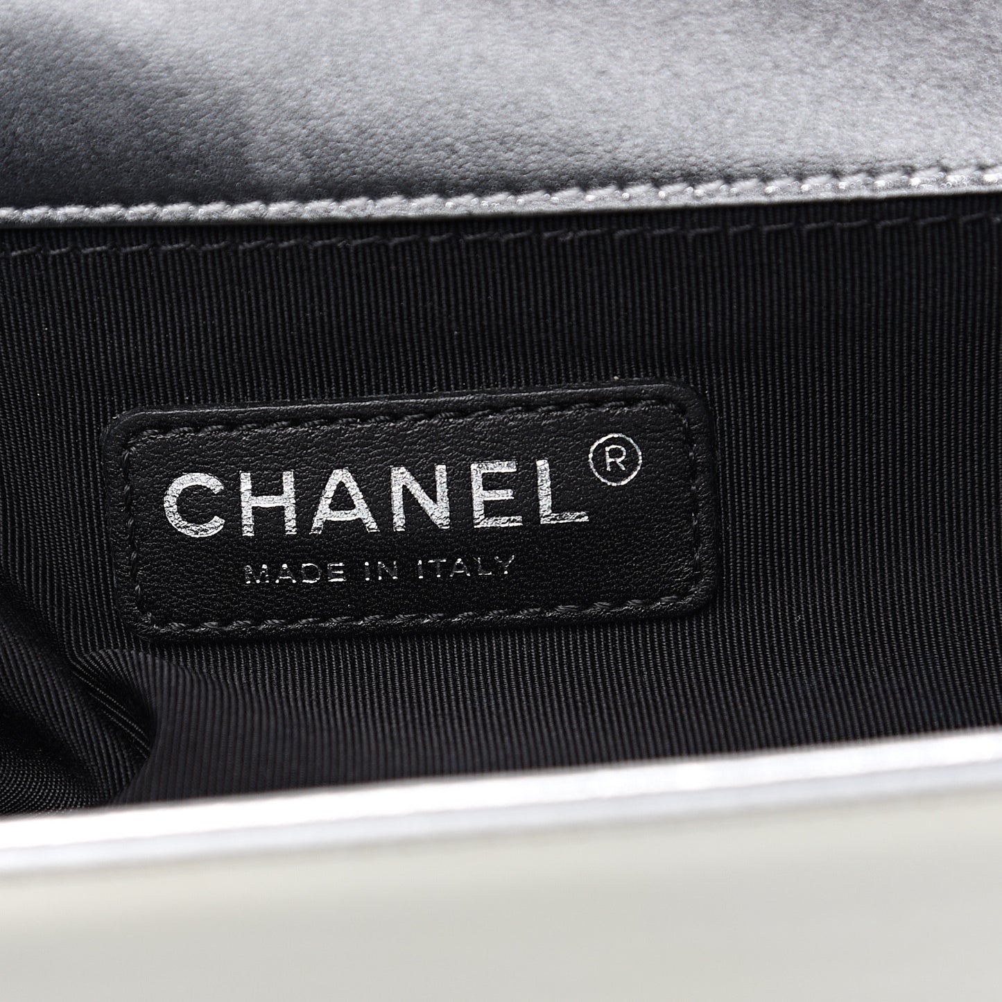 Metallic Patent Calfskin Quilted Medium Boy Flap Silver