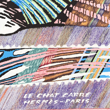 Hermes Silk Le Chat Carre Scarf 90 Rose Mauve Multicolor 2 of 3