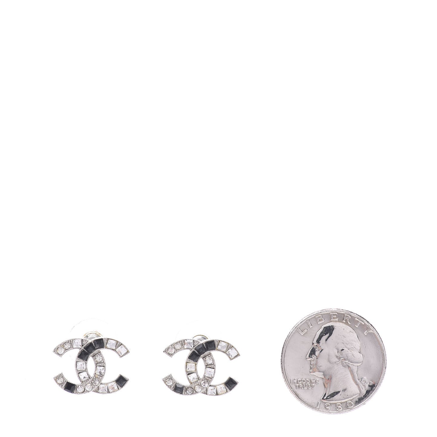 Baguette Crystal CC Earrings Silver Black