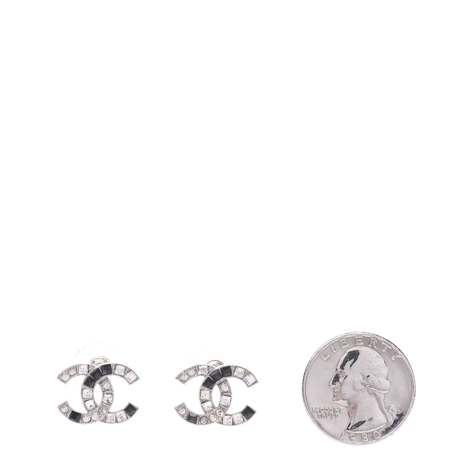 Chanel Baguette Crystal CC Earrings Silver Black 2 of 5