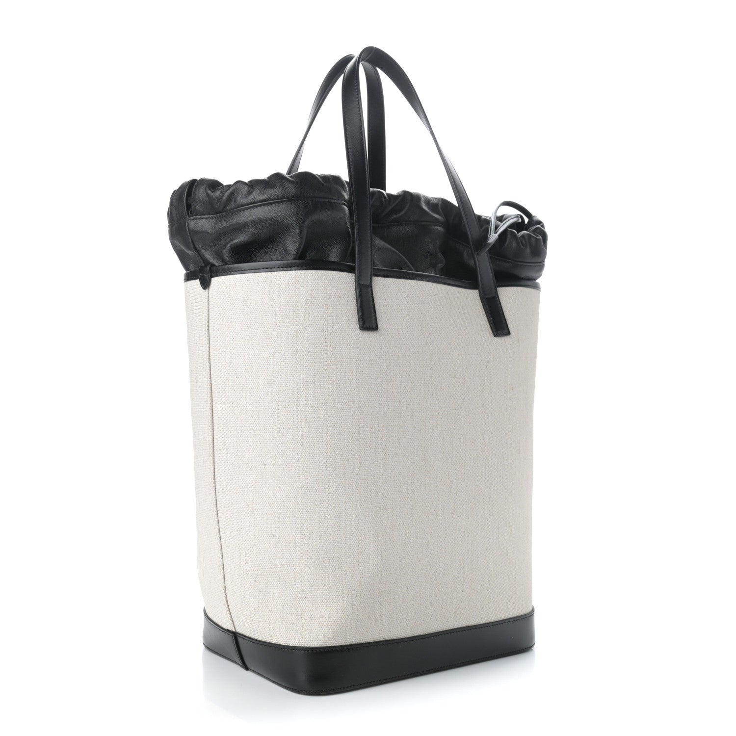 Saint Laurent Canvas Calfskin Teddy Drawstring Shopping Tote White Black 4 of 12