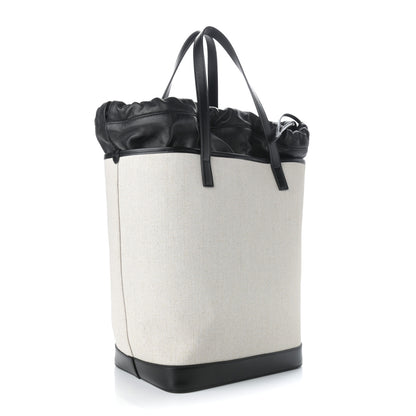 Saint Laurent Canvas Calfskin Teddy Drawstring Shopping Tote White Black 4 of 12