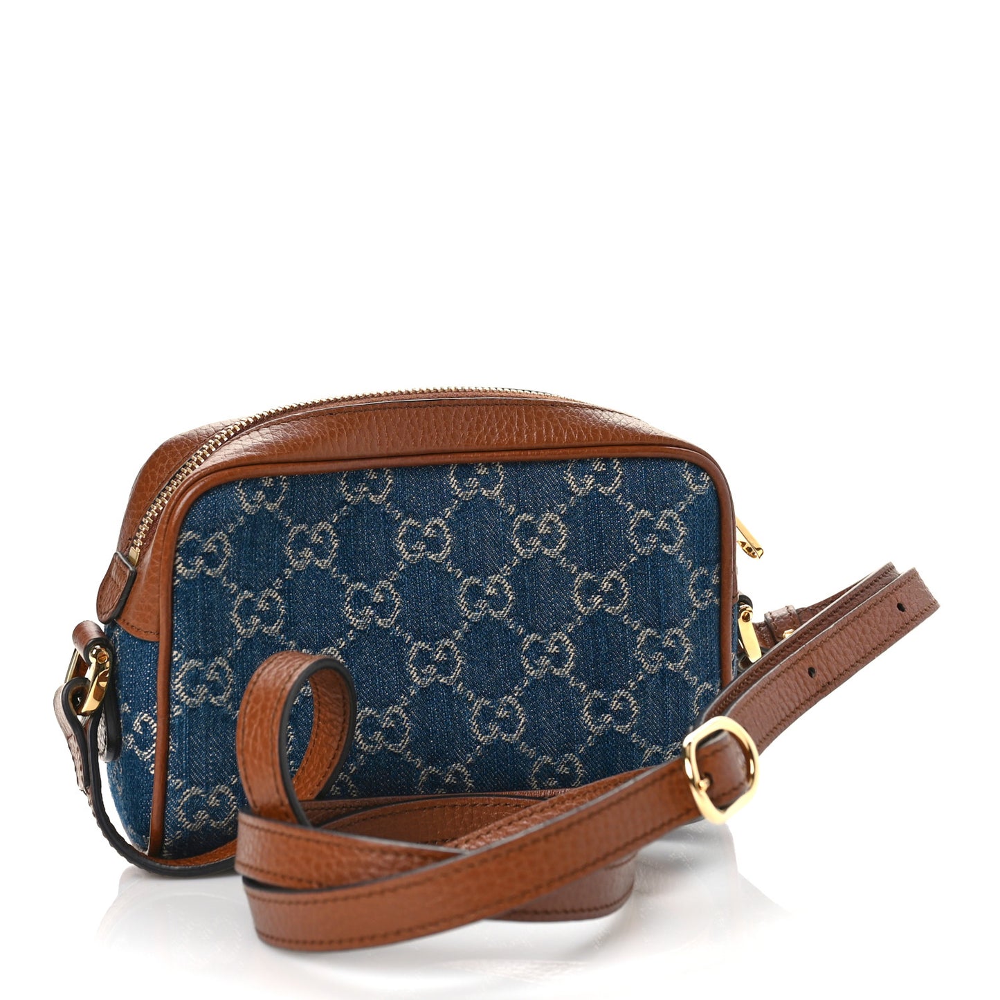 New Denim GG Monogram Dollar Calfskin Mini Ophidia Shoulder Bag Blue Tea Cuir Epilog