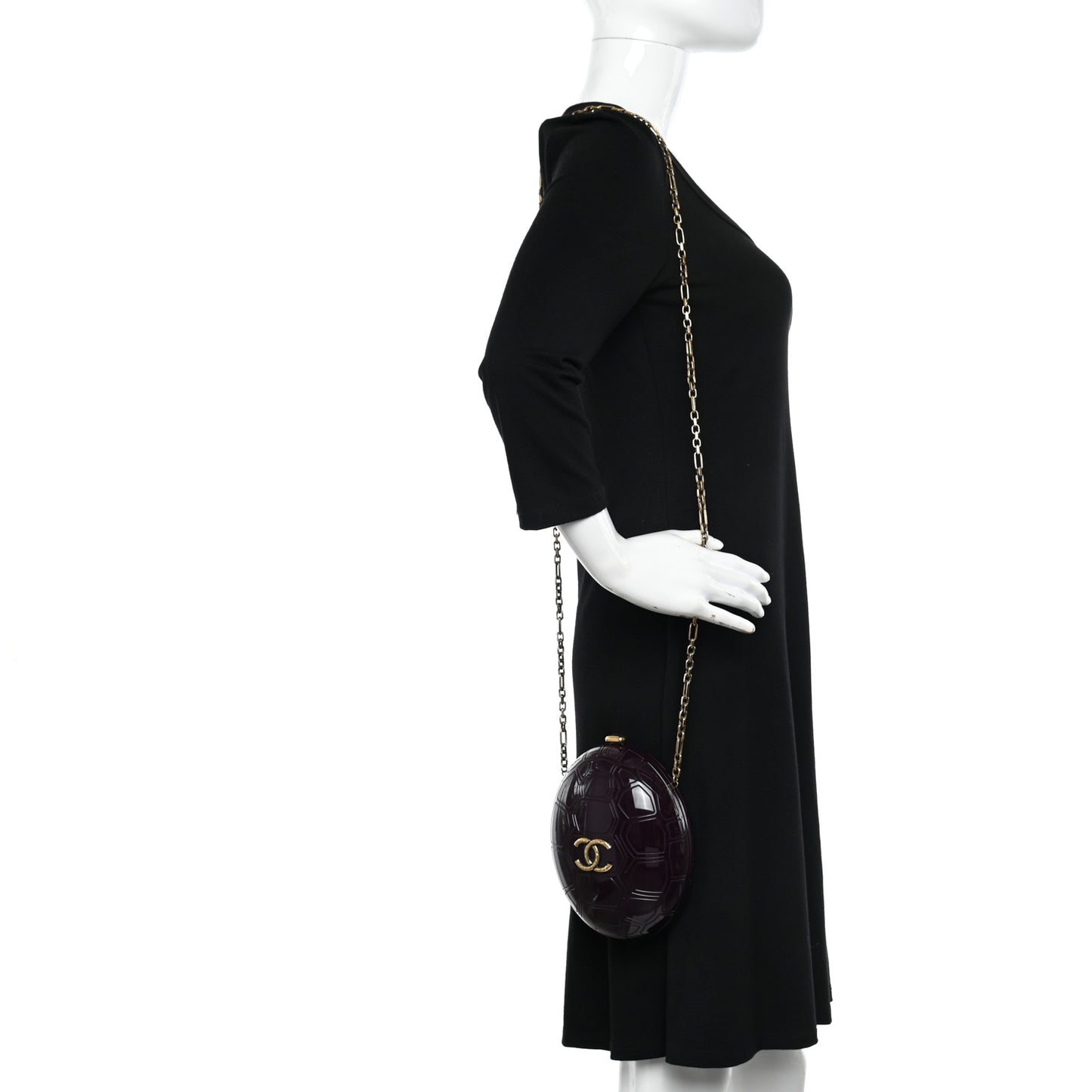 Plexiglass Shell CC Round Minaudiere Clutch Purple