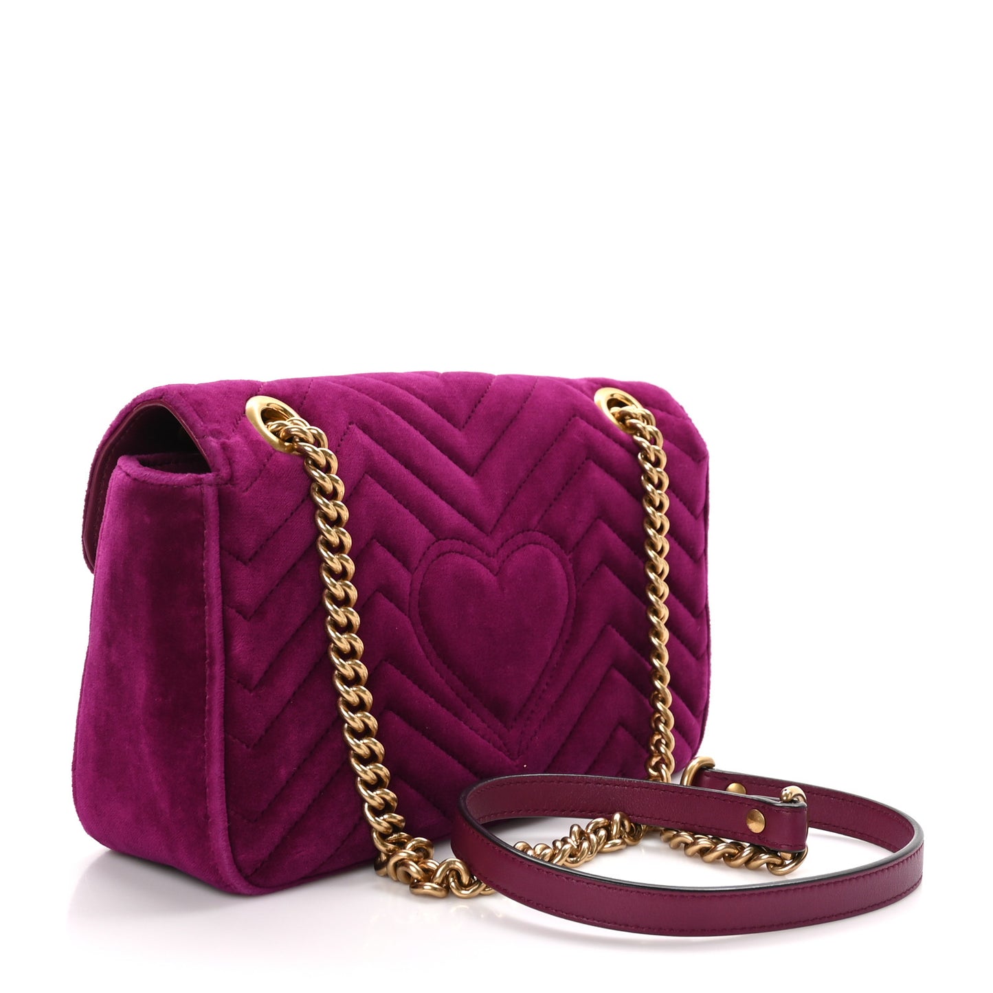 Velvet Matelasse Small GG Marmont Shoulder Bag Fuchsia Violet Cyclamen