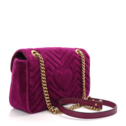 Gucci Velvet Matelasse Small GG Marmont Shoulder Bag Fuchsia Violet Cyclamen 3 of 10