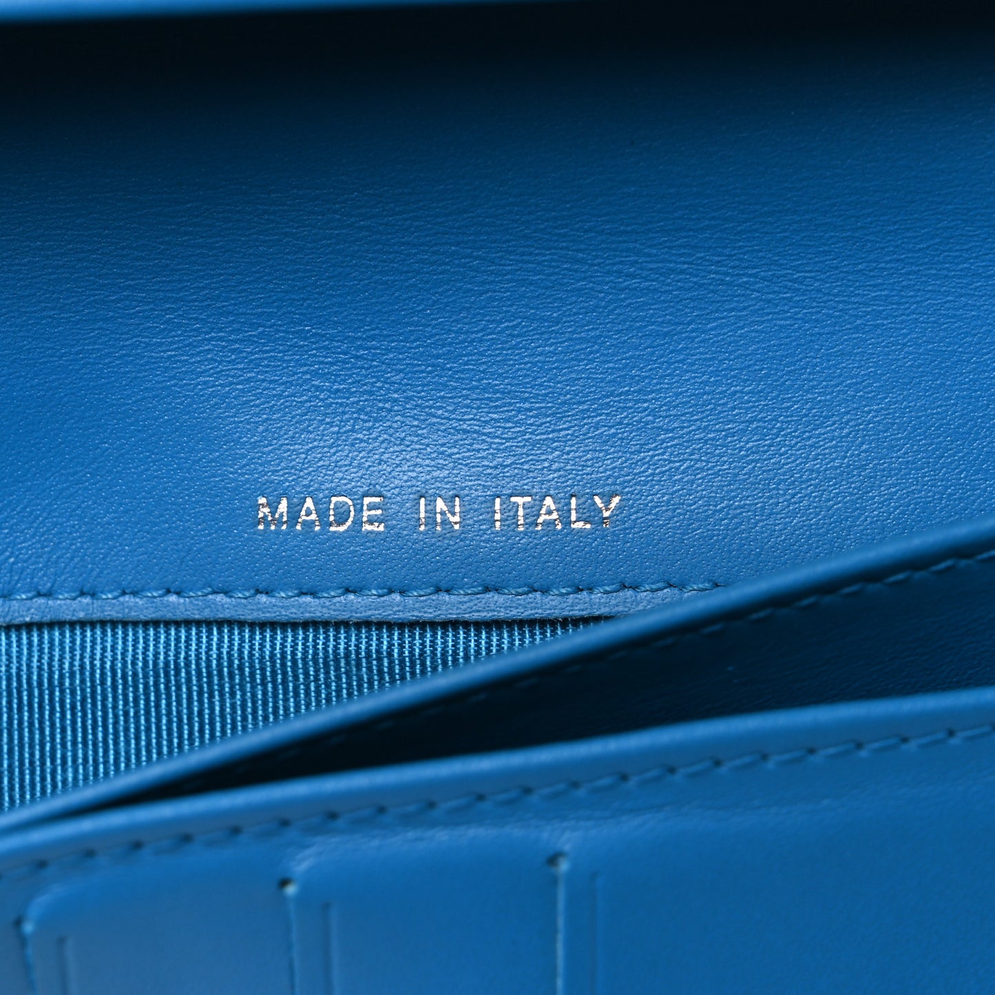 Patent Calfskin Quilted Large Flap Wallet Blue