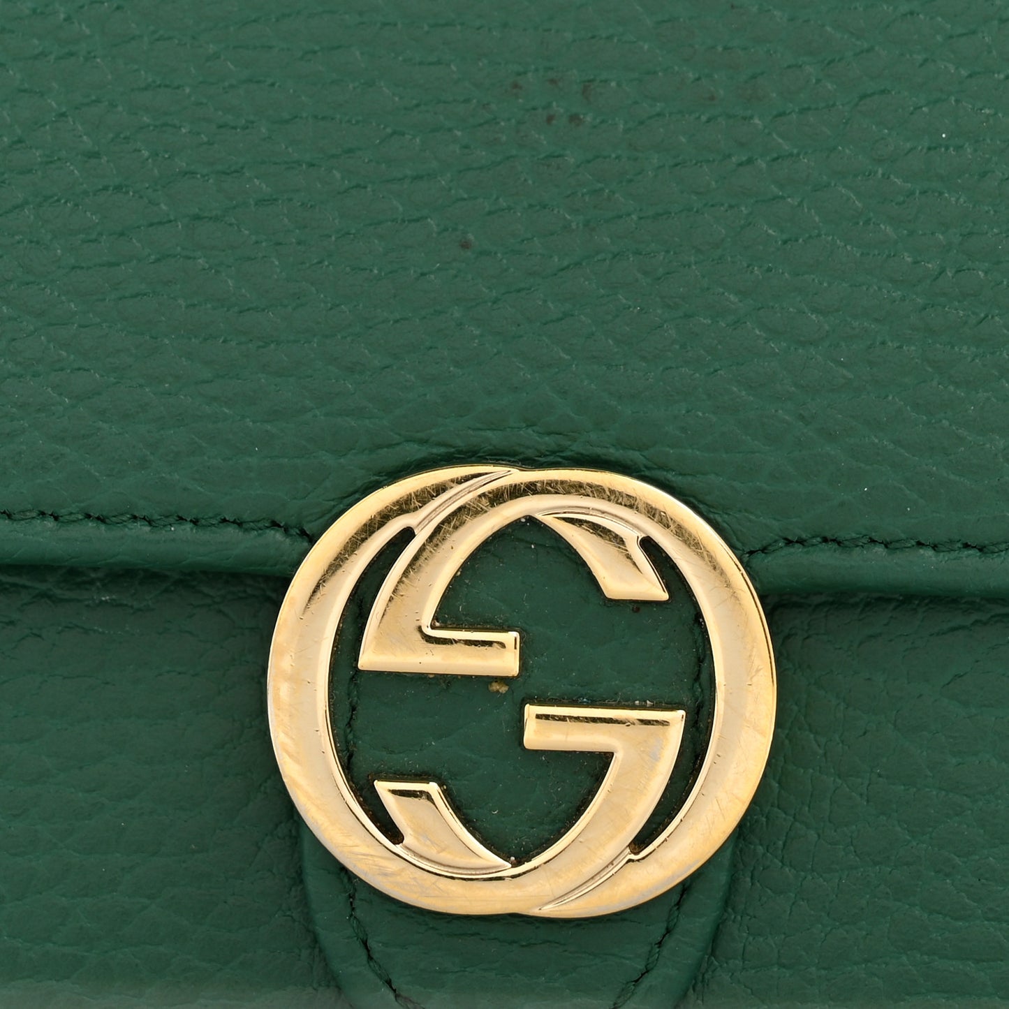 Dollar Calfskin Interlocking G Chain Wallet Emerald