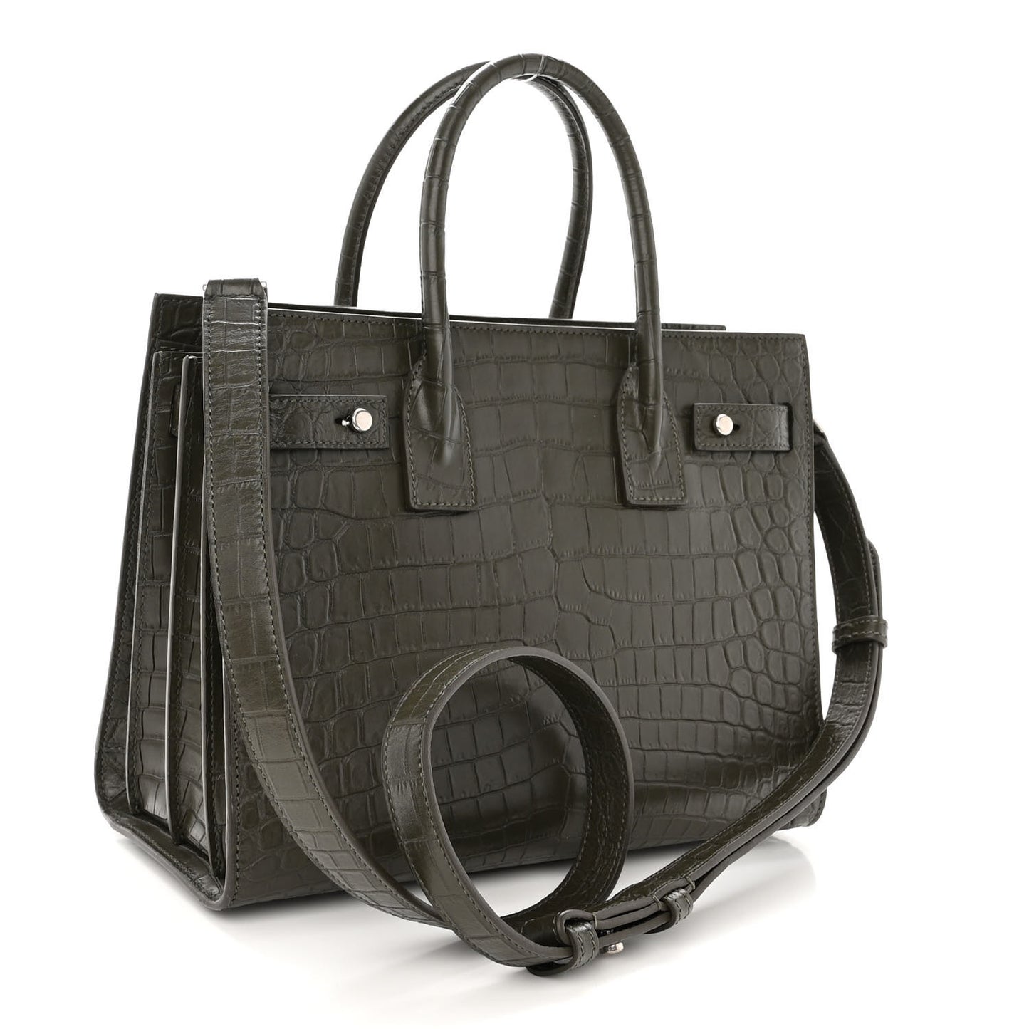 Calfskin Crocodile Embossed Baby Supple Sac De Jour Dark Leaf