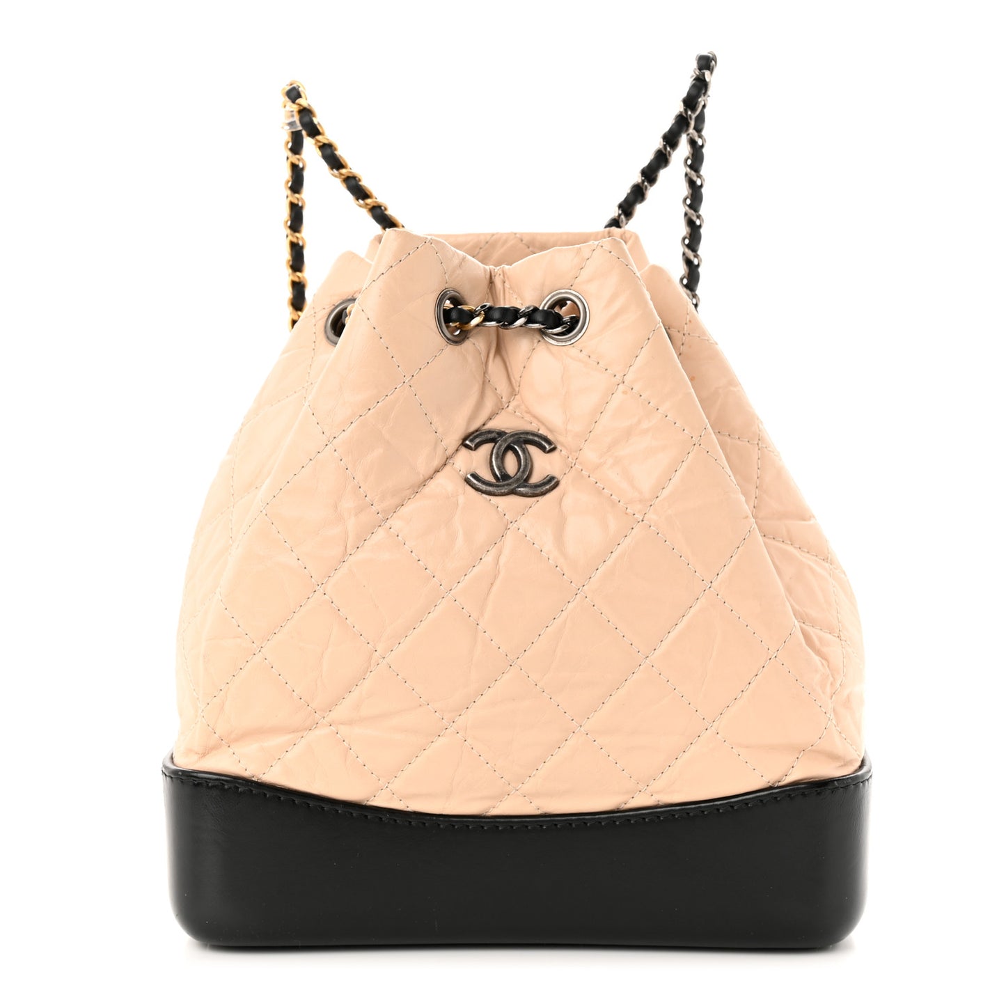 Aged Calfskin Quilted Small Gabrielle Backpack Beige Black