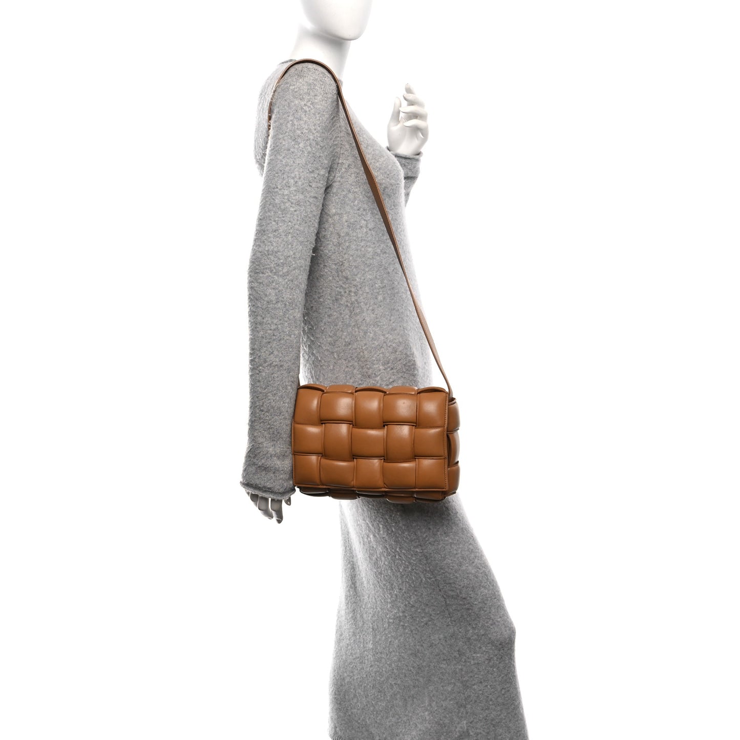 Nappa Maxi Intreccio Padded Cassette Crossbody Bag Caramel