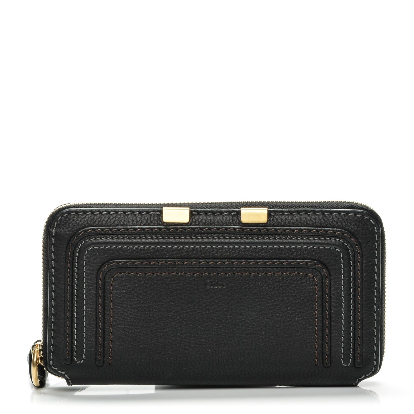 Grained Calfskin Marcie Long Zip Around Wallet Black