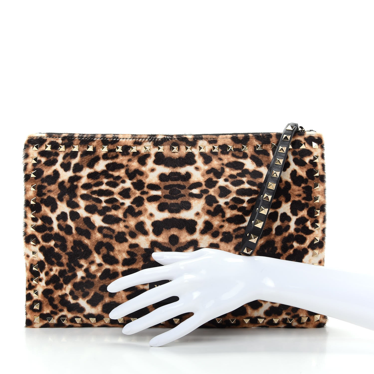 Valentino Garavani Calf Hair Leopard Print Rockstud Zip Wristlet Pouch Leopard 2 of 7
