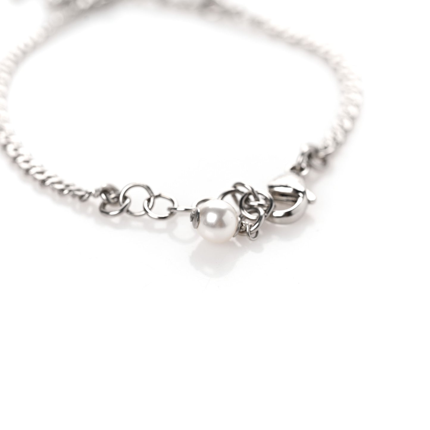 Crystal Pearl CC Bracelet Silver