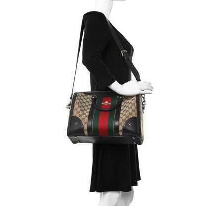 Gucci Monogram Vintage Web Medium Webby Bee Boston Dark Brown 2 of 12