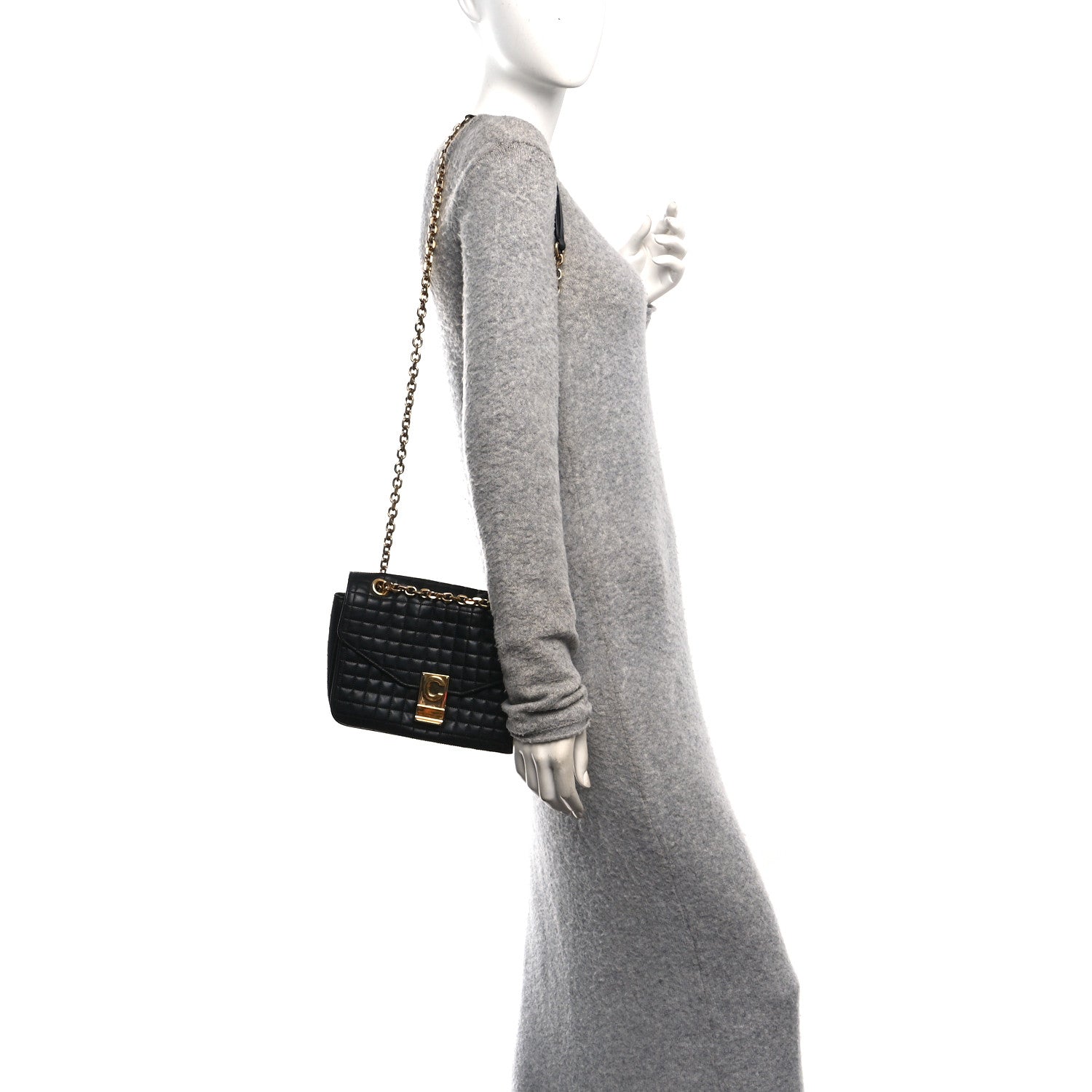 Celine Calfskin Quilted Medium C Bag Black 2 of 10