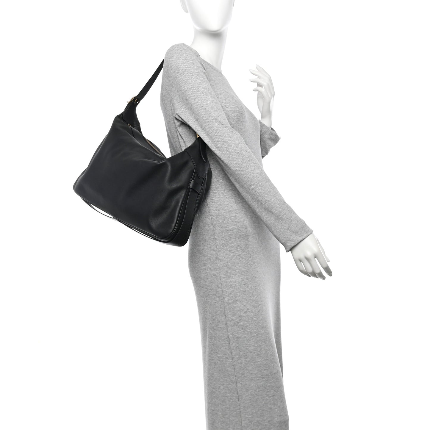 Supple Calfskin Large Romy Shoulder Bag Black