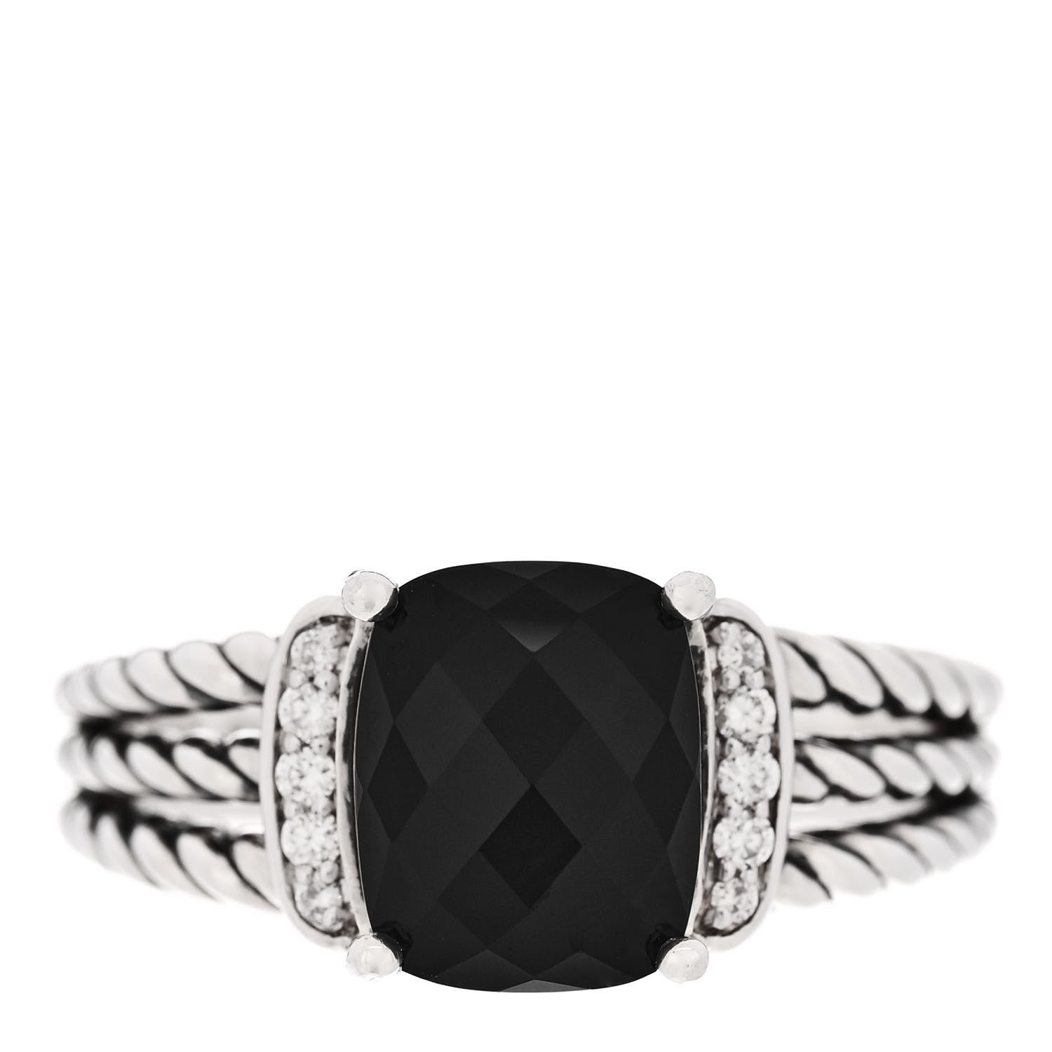 David Yurman Sterling Silver Diamond Black Onyx 10mm Petite Wheaton Ring 59 8.75 1 of 5