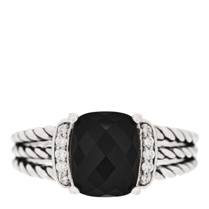 David Yurman Sterling Silver Diamond Black Onyx 10mm Petite Wheaton Ring 59 8.75 1 of 5