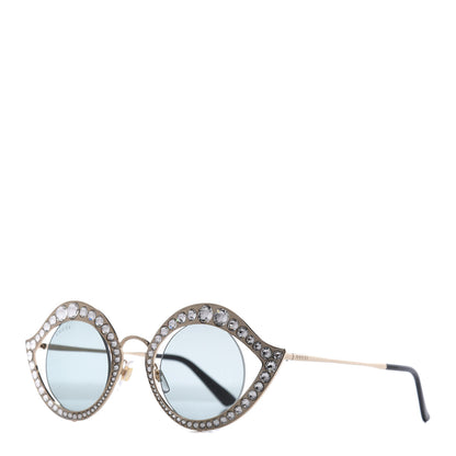 Gucci Metal Crystal Cat Eye Sunglasses GG0046S Gold Grey 1 of 9