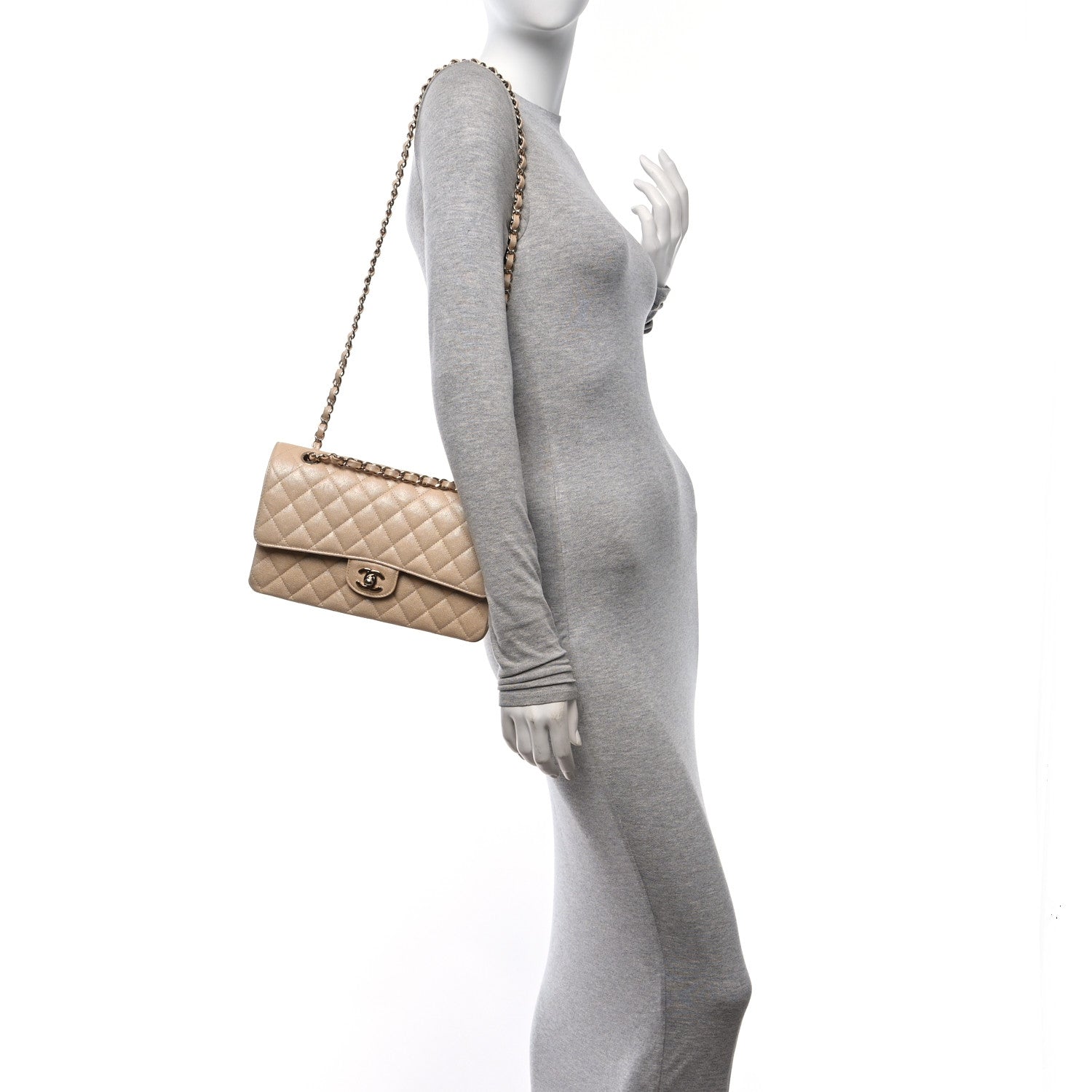 Chanel Iridescent Caviar Quilted Medium Double Flap Beige 2 of 9