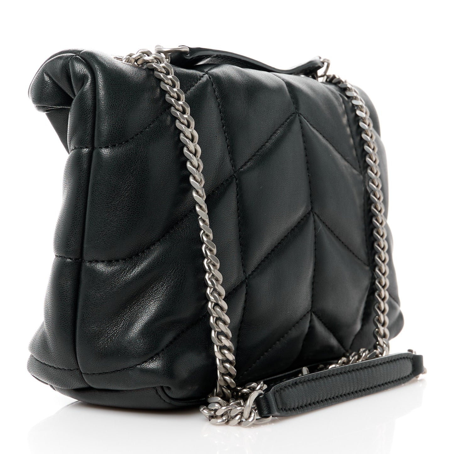 Lambskin Quilted Toy Loulou Puffer Monogram Chain Satchel Black