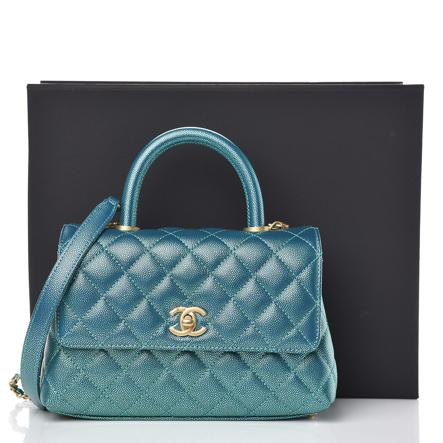 Metallic Caviar Quilted Mini Coco Handle Flap Blue