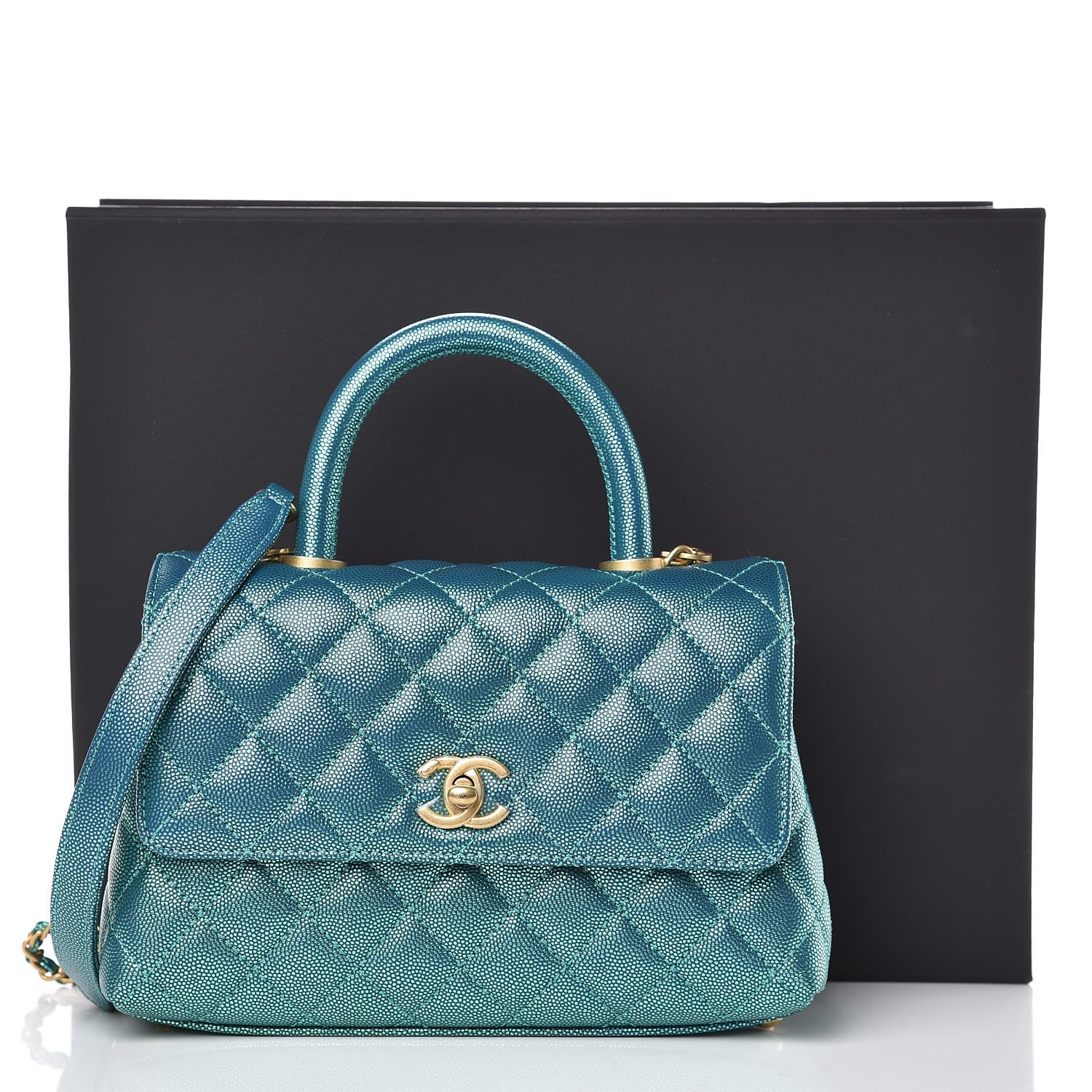 Chanel Metallic Caviar Quilted Mini Coco Handle Flap Blue 10 of 10