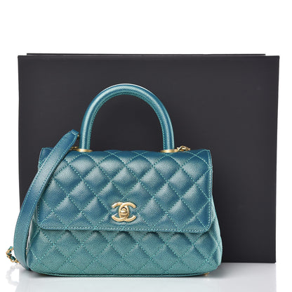 Chanel Metallic Caviar Quilted Mini Coco Handle Flap Blue 10 of 10