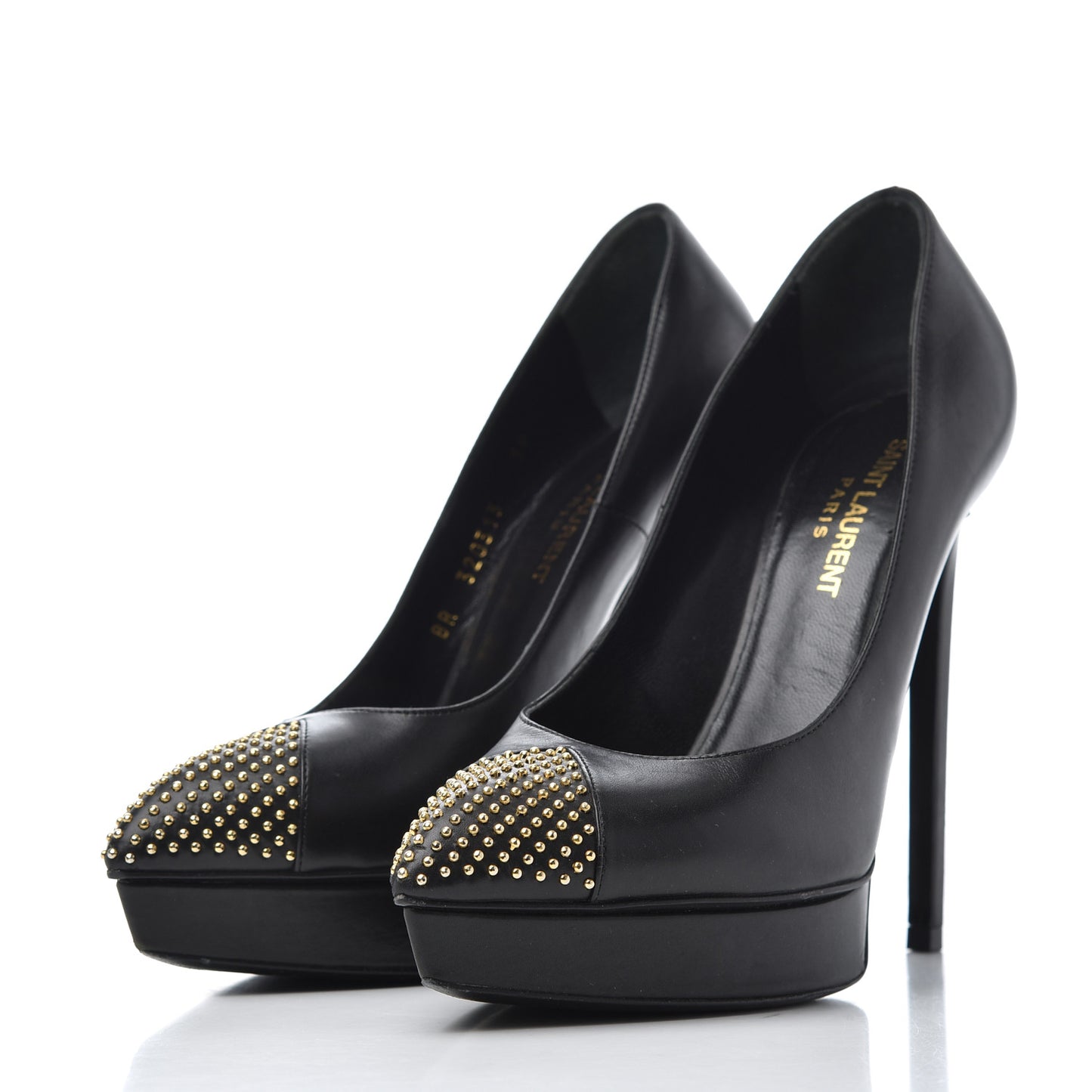 Calfskin Studded Cap Toe Janis 105 Platform Pumps 38 Black