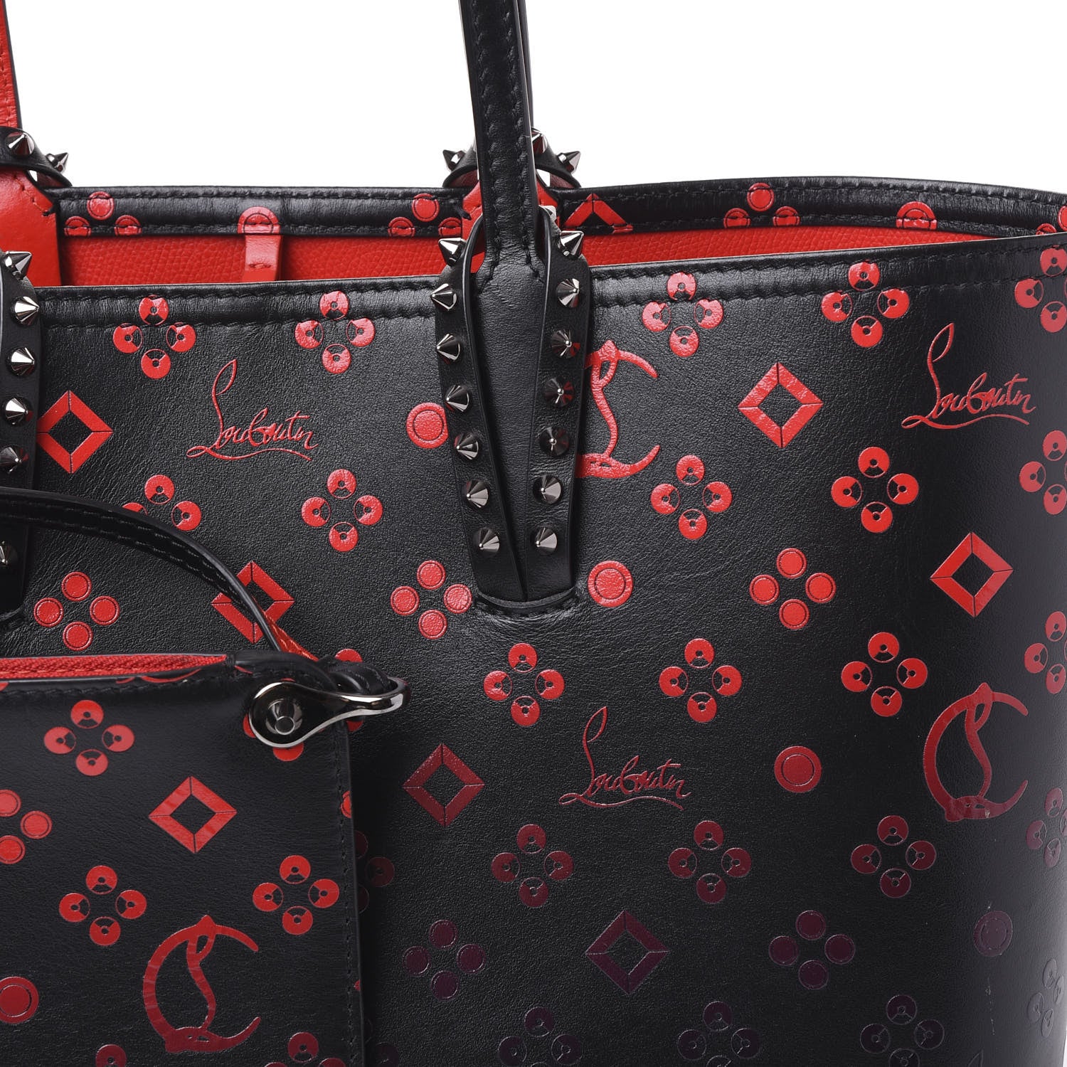 Christian Louboutin Perforated Calfskin Degrade Loubinthesky East West Cabata Tote Black Red 7 of 11