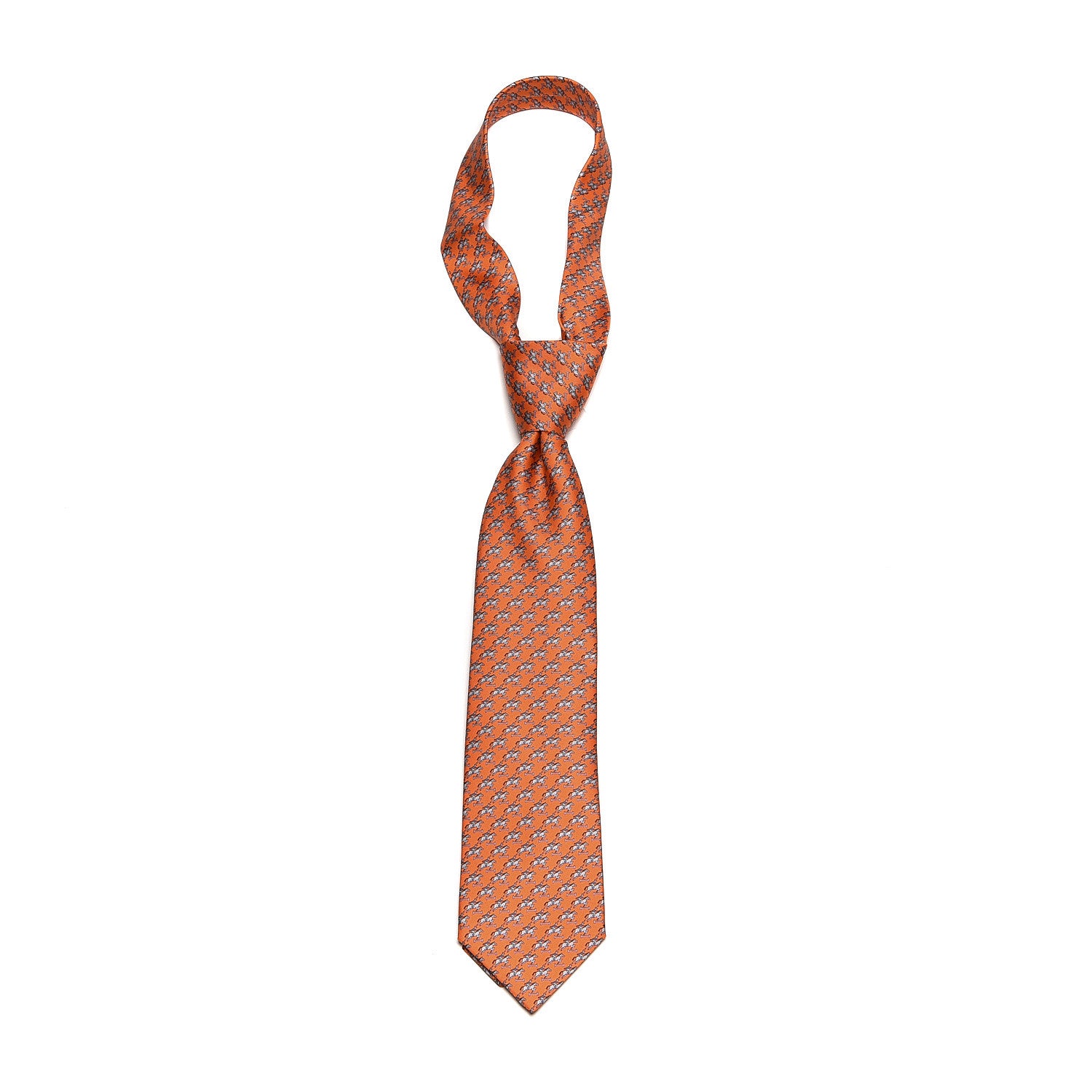 Hermes Silk Printed Mens Neck Tie Orange Gris Bleu Gris 1 of 4