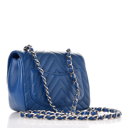 Chanel Caviar Chevron Quilted Mini Square Flap Blue 3 of 7